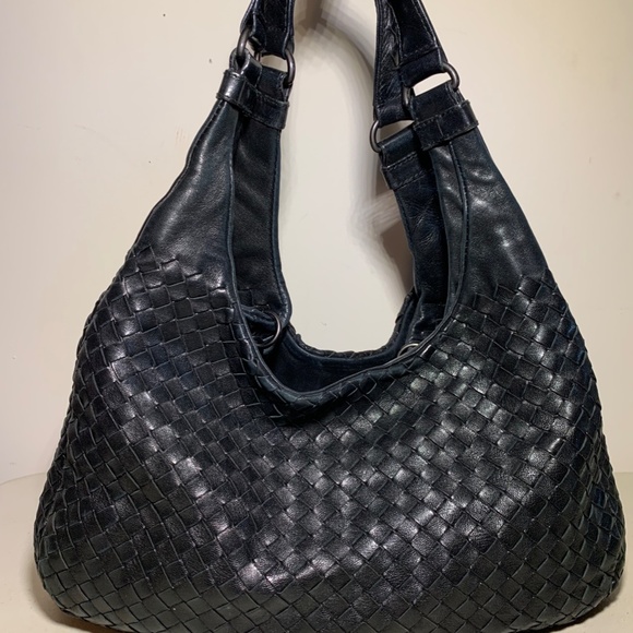 Bottega Veneta Handbags - Black Bottega Veneta Woven Leather Shoulder Bag